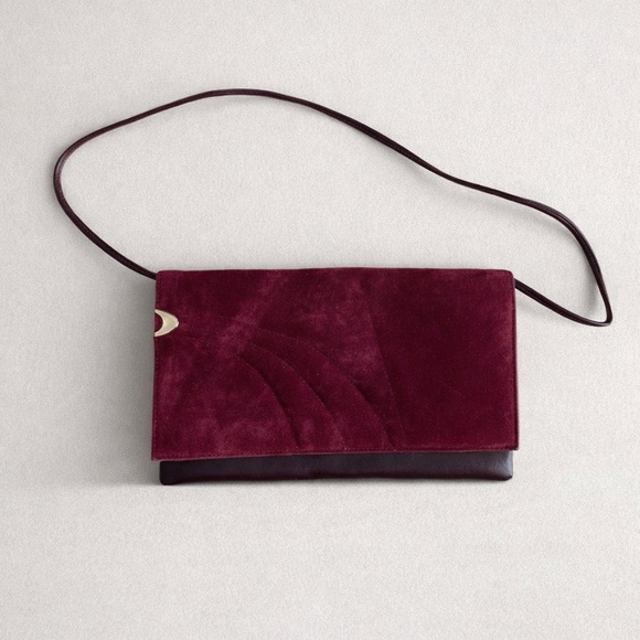 Handbags - VINTAGE - Burgundy Velvet & Leather Envelope Shoulder Bag